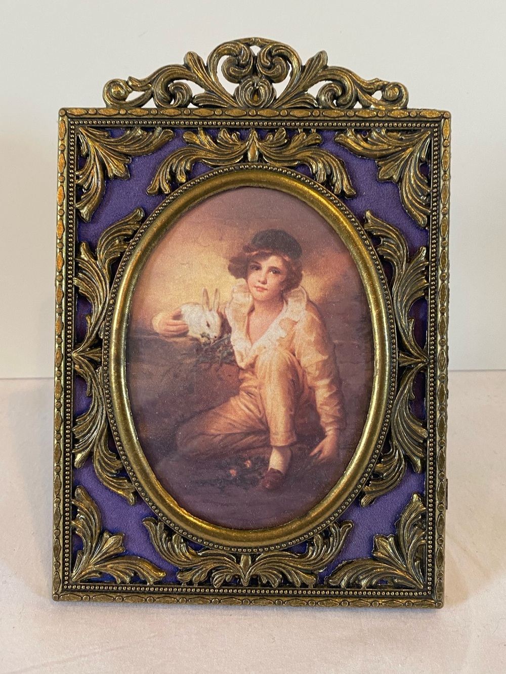 Vintage Ornate Italian Brass Picture Frame Rococo Hollywood Regency Felt Lined